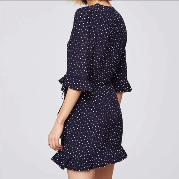 LOFT Polka Dot Wrap Ruffled V-Neck Romper in Navy & White Size 6 Skort Dress - Picture 6 of 16